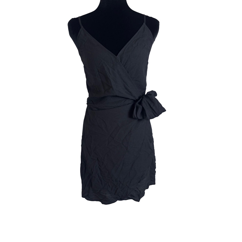 H&M Wrap Mini Dress Womens Size Small Black NWT Tie Side Sleeveless V-Neck